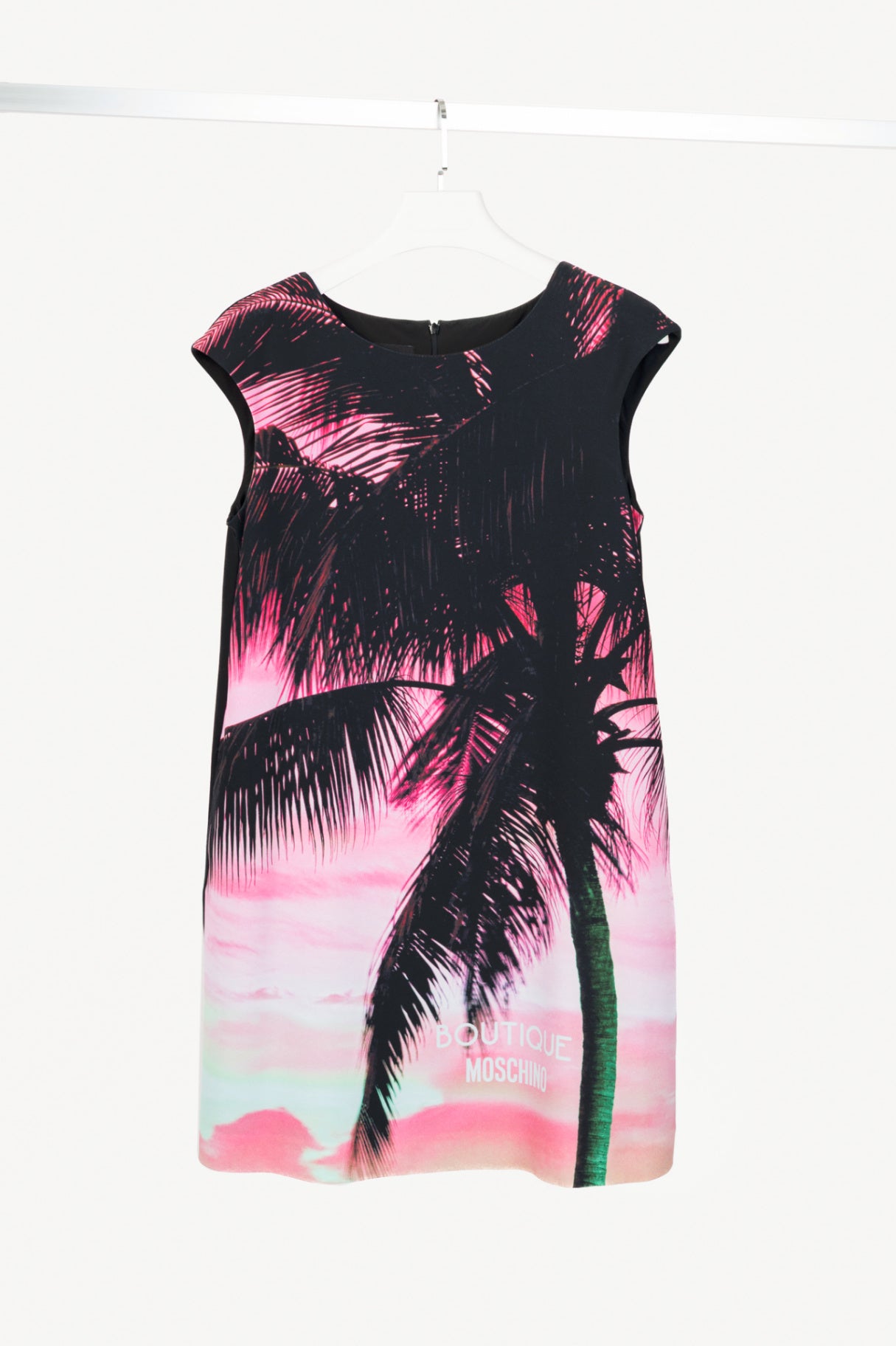 Boutique Moschino Black & Pink Palm-Tree-Print Crepe Shift Dress