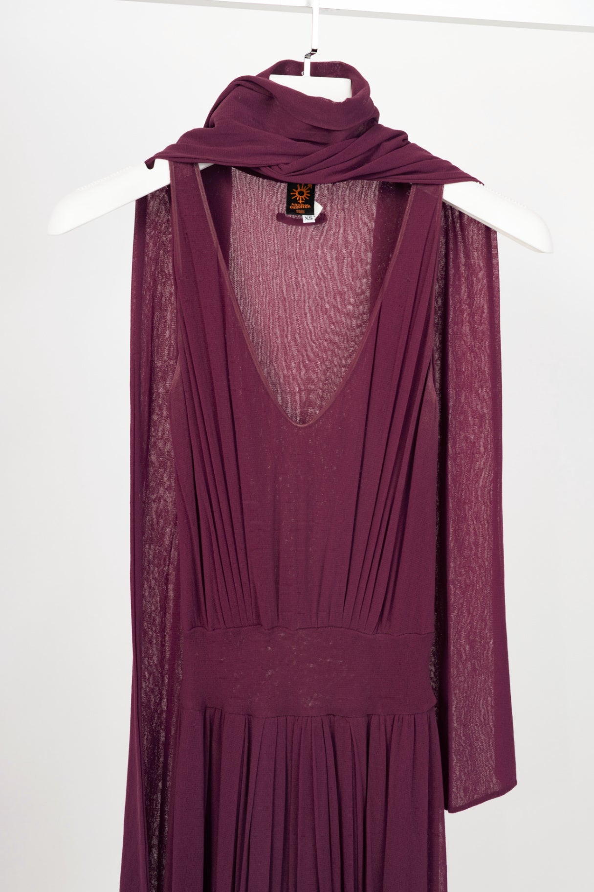 Jean Paul Gaultier Soleil Purple Mesh Scarf-Collar Maxi Dress