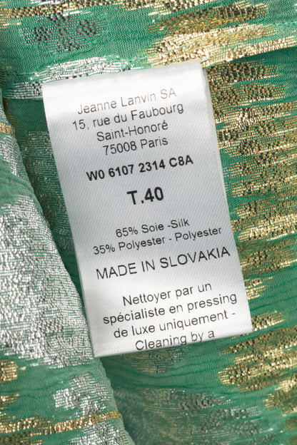 Lanvin SS14 Green Metallic Fil Coupe Geometric Silk-Crepe Tank