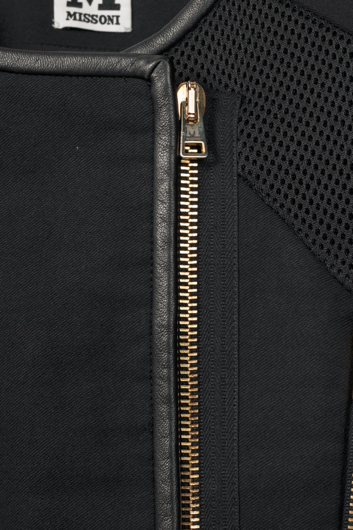M by Missoni Black Cotton-Twill Mesh & Leather-Trim Moto Jacket