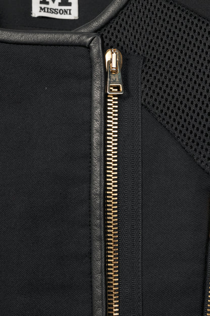 M by Missoni Black Cotton-Twill Mesh & Leather-Trim Moto Jacket