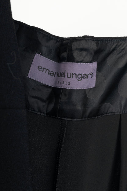 Emanuel Ungaro Black Wool Crepe Criss-Cross-Bodice Gown