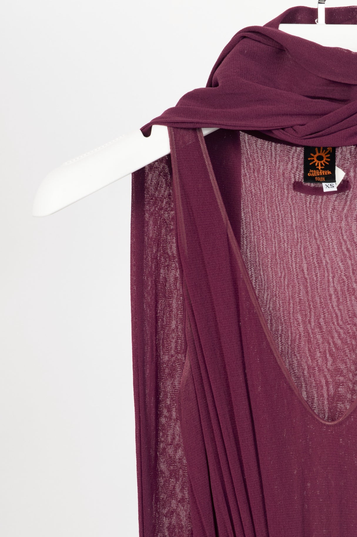 Jean Paul Gaultier Soleil Purple Mesh Scarf-Collar Maxi Dress