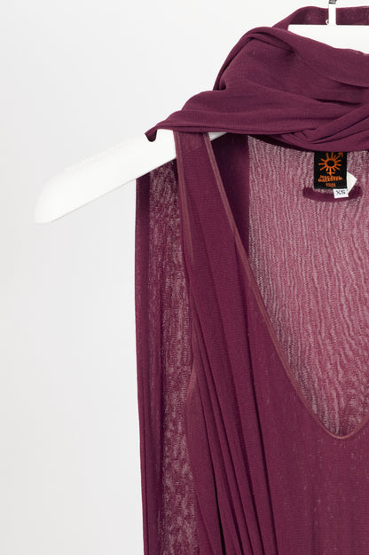 Jean Paul Gaultier Soleil Purple Mesh Scarf-Collar Maxi Dress