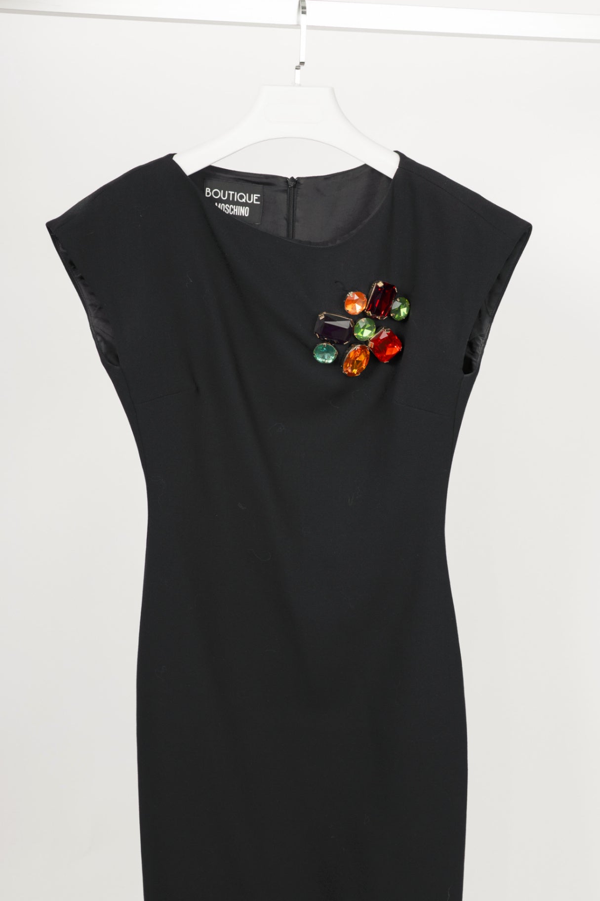 Boutique Moschino Black Wool-Crepe Crystal-Embellished Sheath Dress