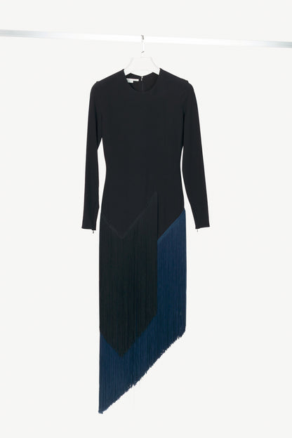 Stella McCartney Camille Black Crepe Fringe Asymmetrical Midi Dress
