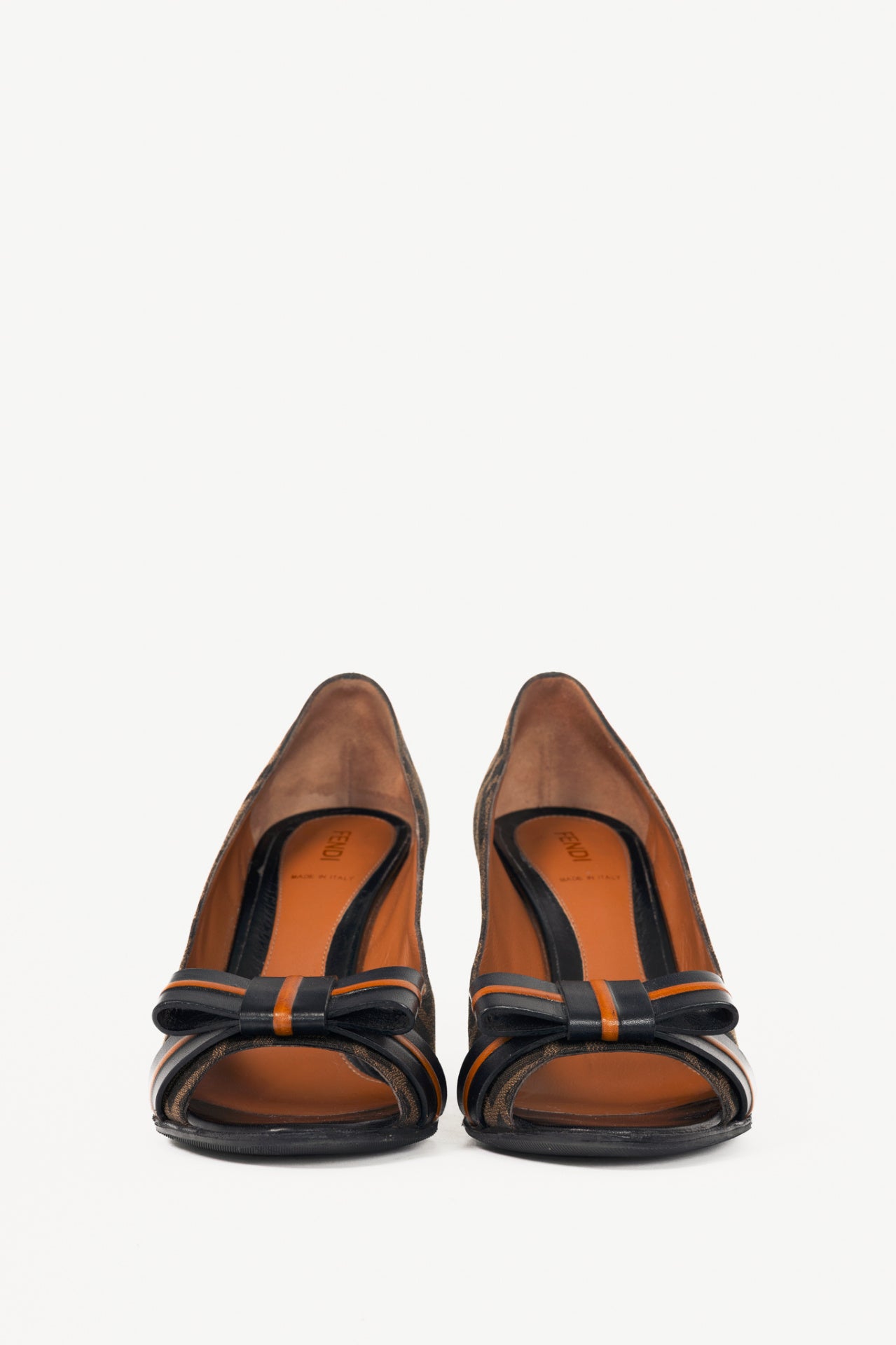 Fendi Tabacco & Nero Zucca Jacquard Bow Pumps