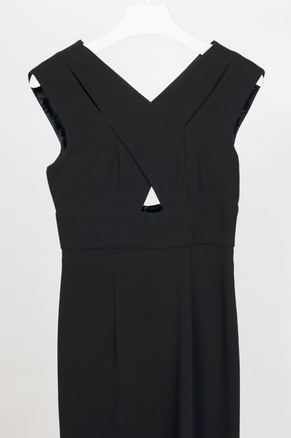 Emanuel Ungaro Black Wool Crepe Criss-Cross-Bodice Gown