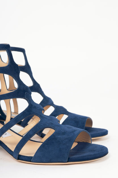 Jimmy Choo Ren 35 Pacific Suede Cage Sandals