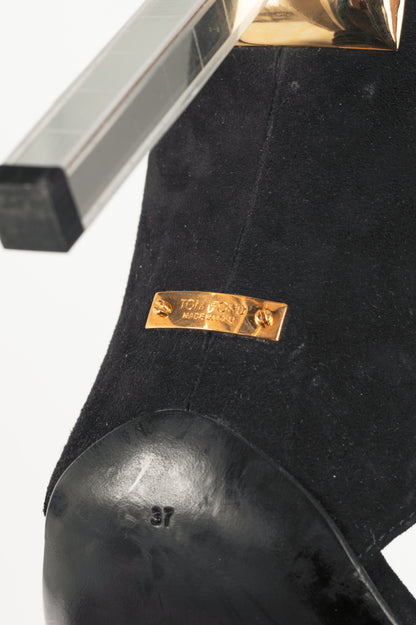 Tom Ford SS14 Runway Black Suede Mirror-Heel Sandals