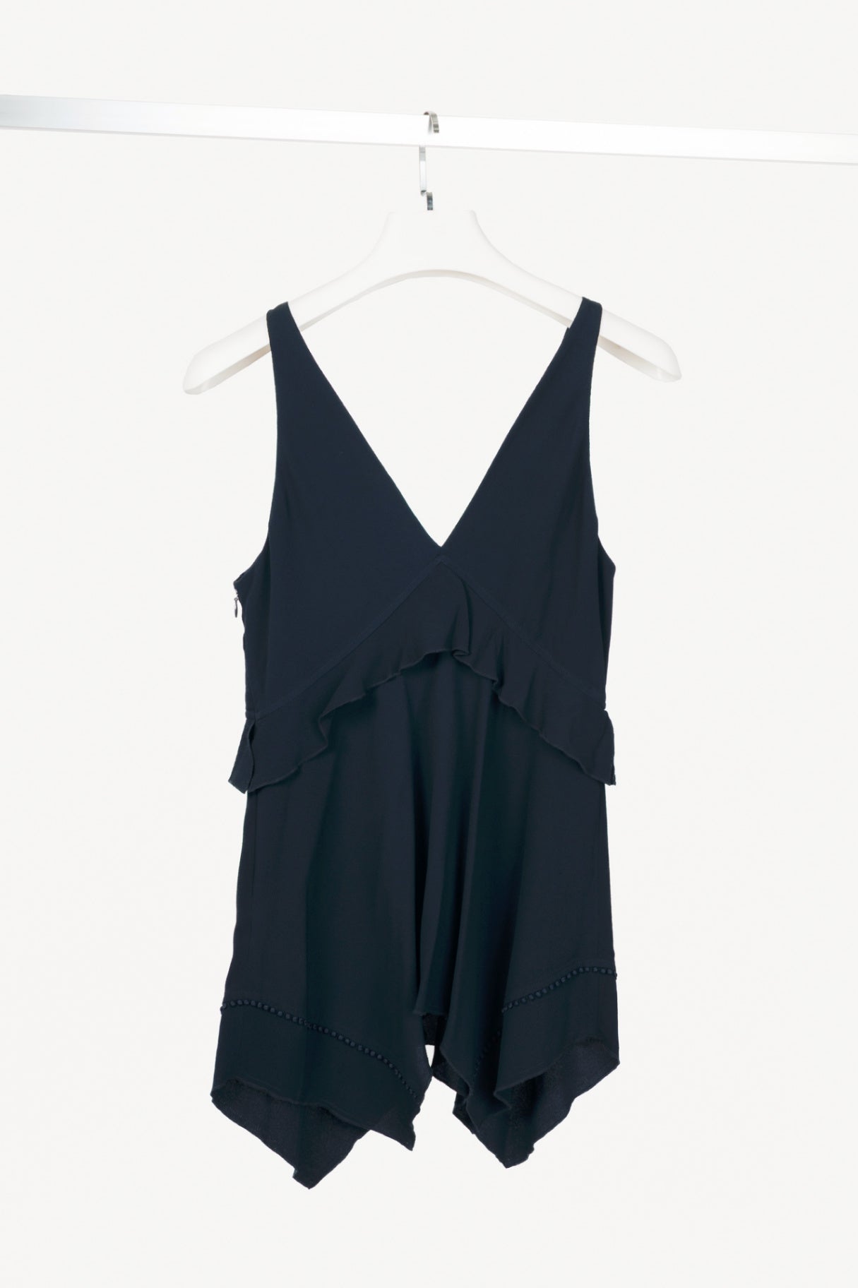 Derak Lam 10 Crosby Navy Silk-Crepe Handkerchief-Hem Ruffle Tank