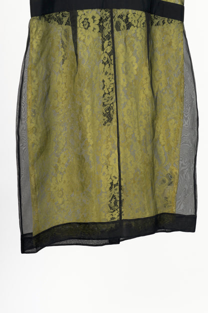 D&G Dolce & Gabbana Yellow Organza & Lace Silk Sheath Dress