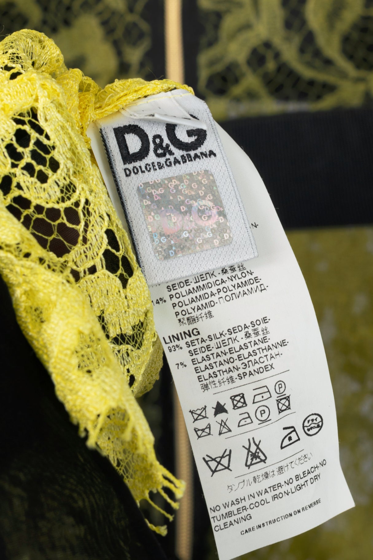 D&G Dolce & Gabbana Yellow Organza & Lace Silk Sheath Dress