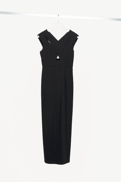 Emanuel Ungaro Black Wool Crepe Criss-Cross-Bodice Gown