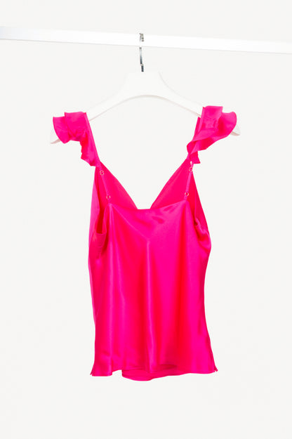 CAMI NYC Damaris Neon Pink Silk-Charmeuse Ruffle Camisole