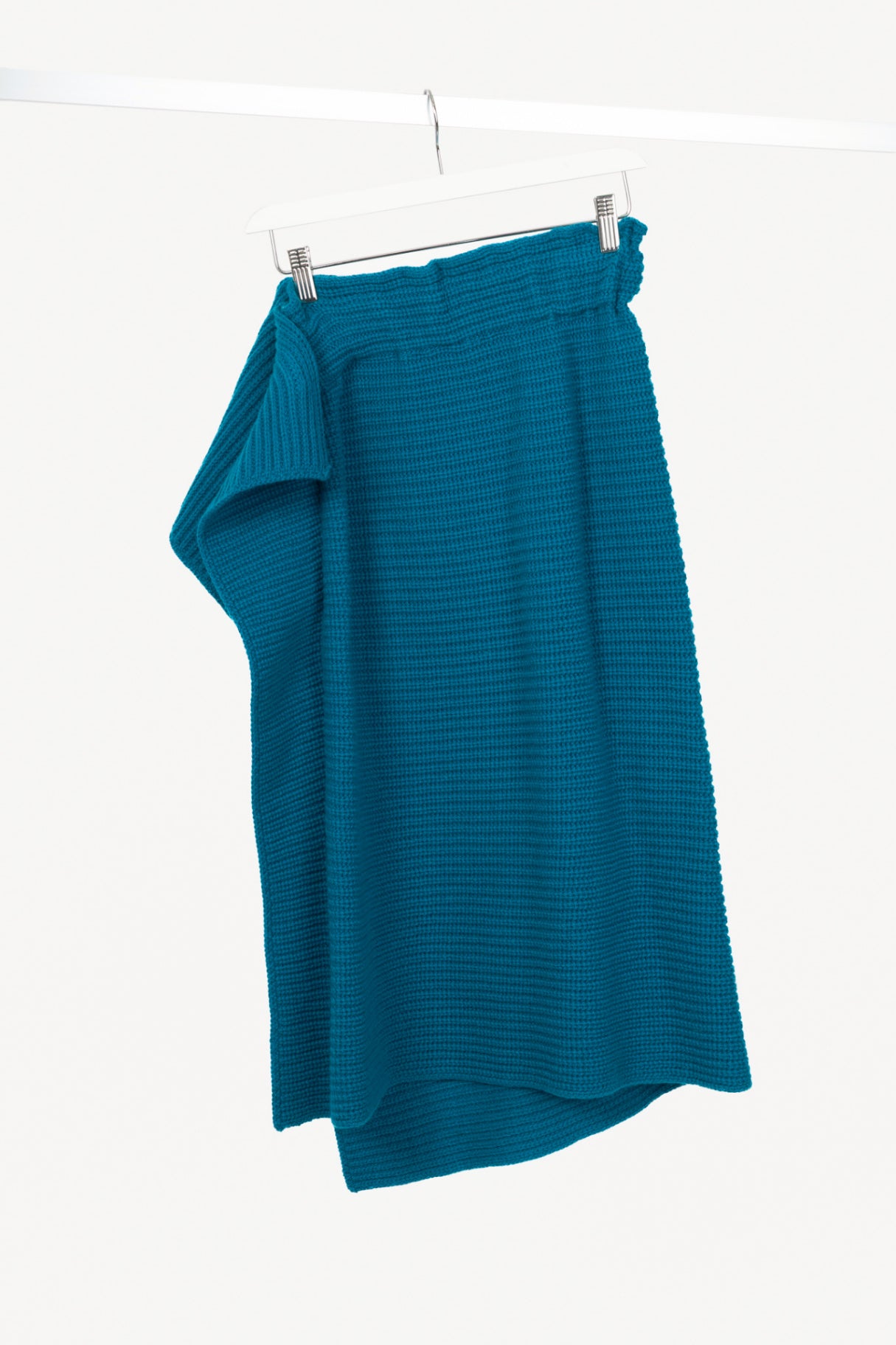Sacai AW20 Runway Blue Wool Ribbed-Knit Asymmetrical Midi Skirt