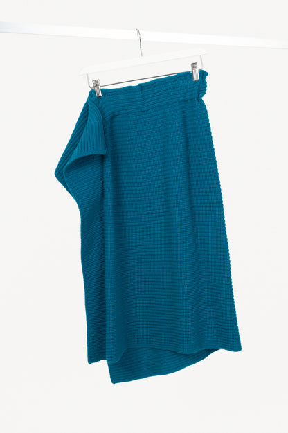 Sacai AW20 Runway Blue Wool Ribbed-Knit Asymmetrical Midi Skirt