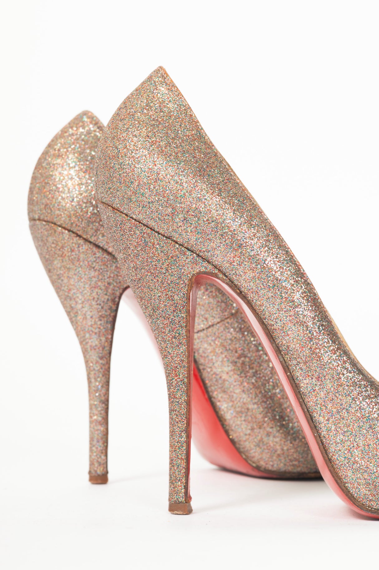 Christian Louboutin Mini Titi 100 Gold Glitter Peep-Toe Heels