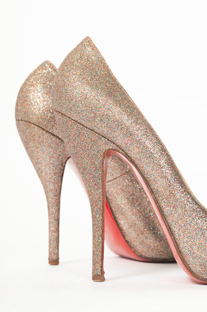 Christian Louboutin Mini Titi 100 Gold Glitter Peep-Toe Heels
