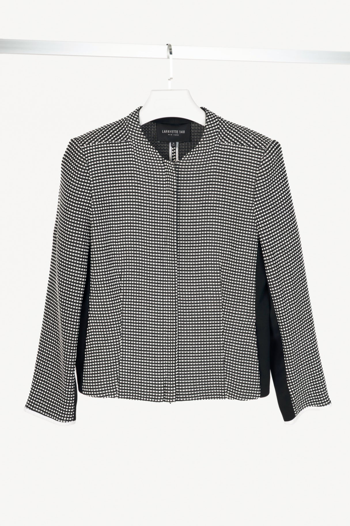 Lafayette 148 Black & White Grid Dotted-Jacquard Zip Jacket
