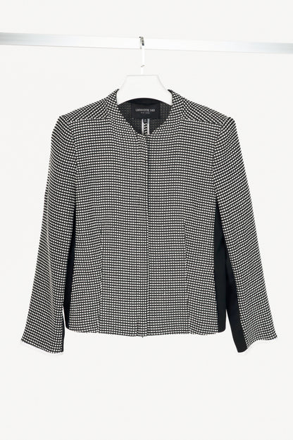 Lafayette 148 Black & White Grid Dotted-Jacquard Zip Jacket