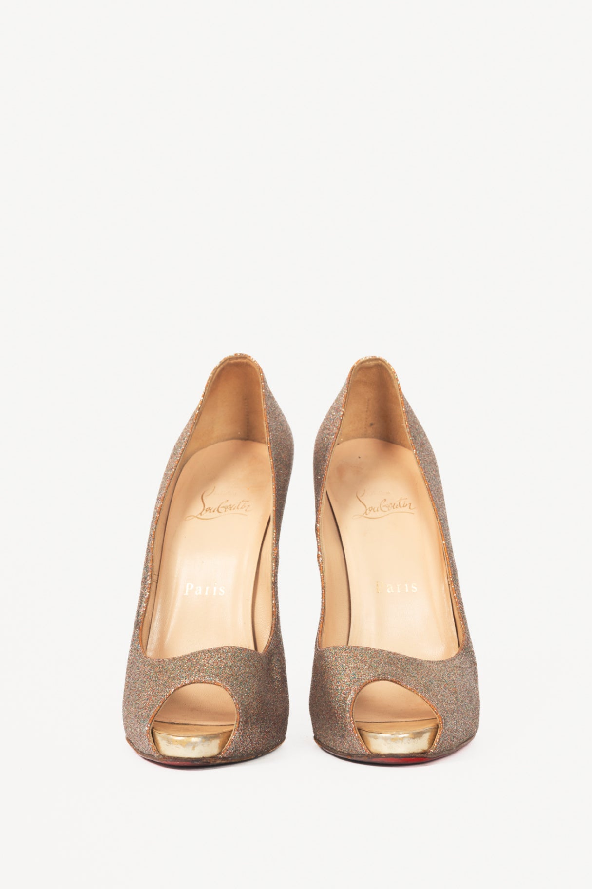 Christian Louboutin Mini Titi 100 Gold Glitter Peep-Toe Heels