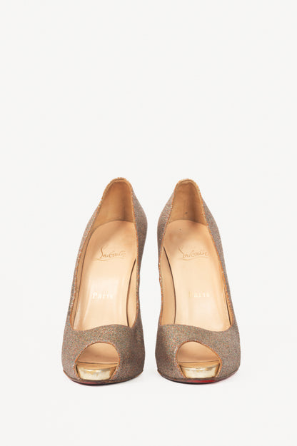 Christian Louboutin Mini Titi 100 Gold Glitter Peep-Toe Heels
