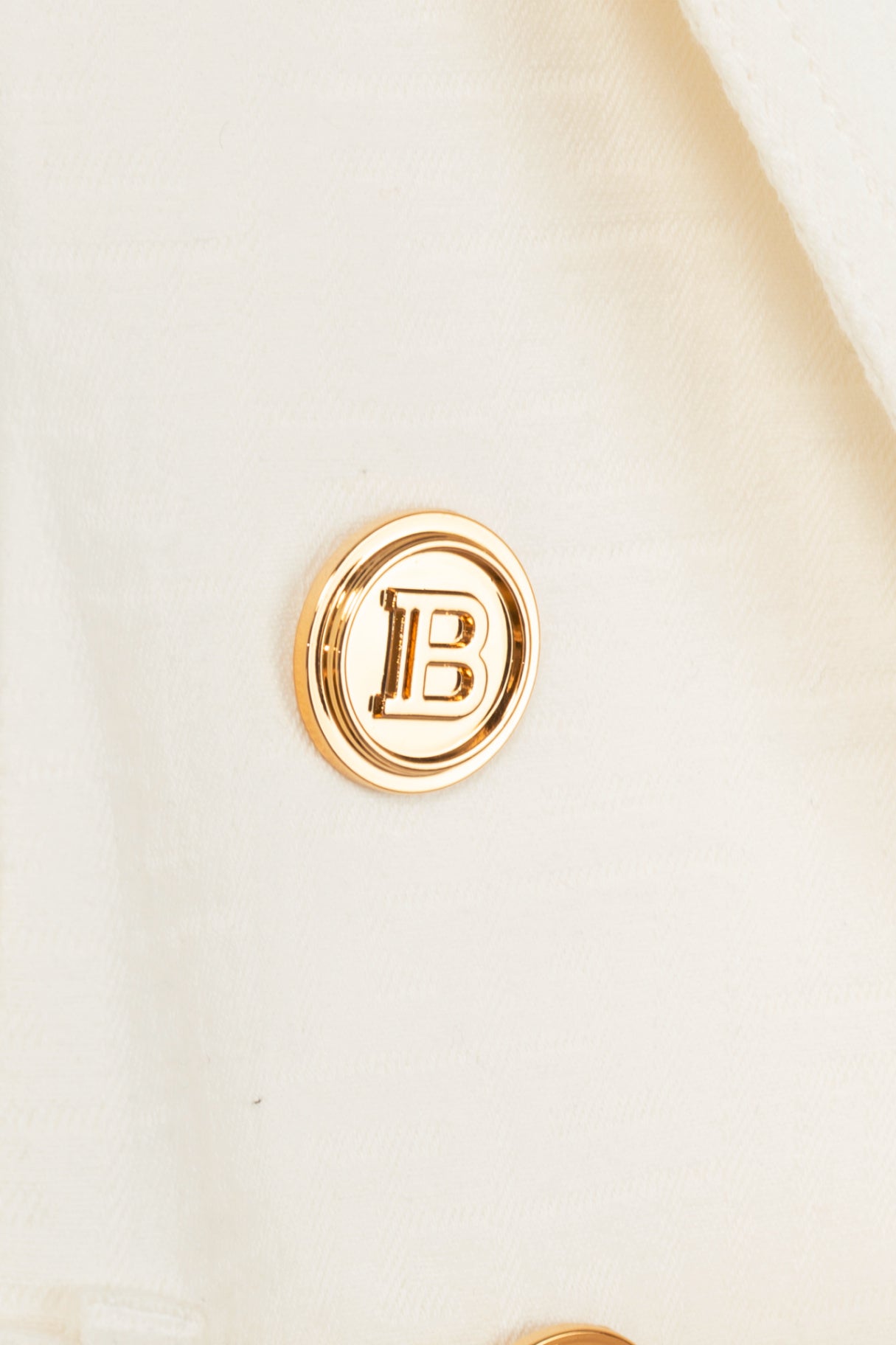 Balmain White Belted Monogram Denim Blazer