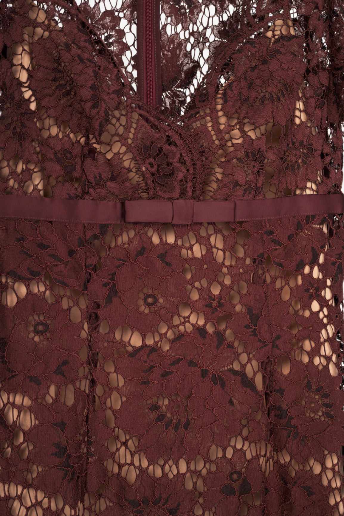 Self-Portrait AW25 Burgundy Floral Lace Midi Dress