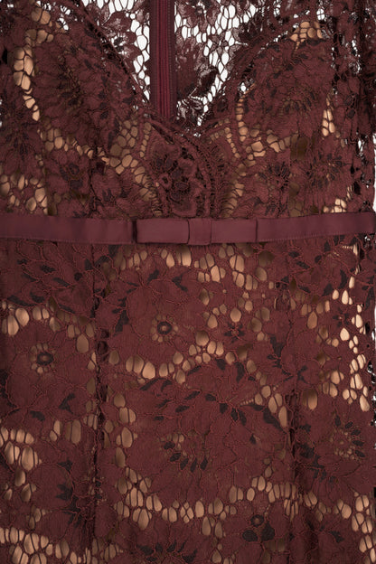 Self-Portrait AW25 Burgundy Floral Lace Midi Dress