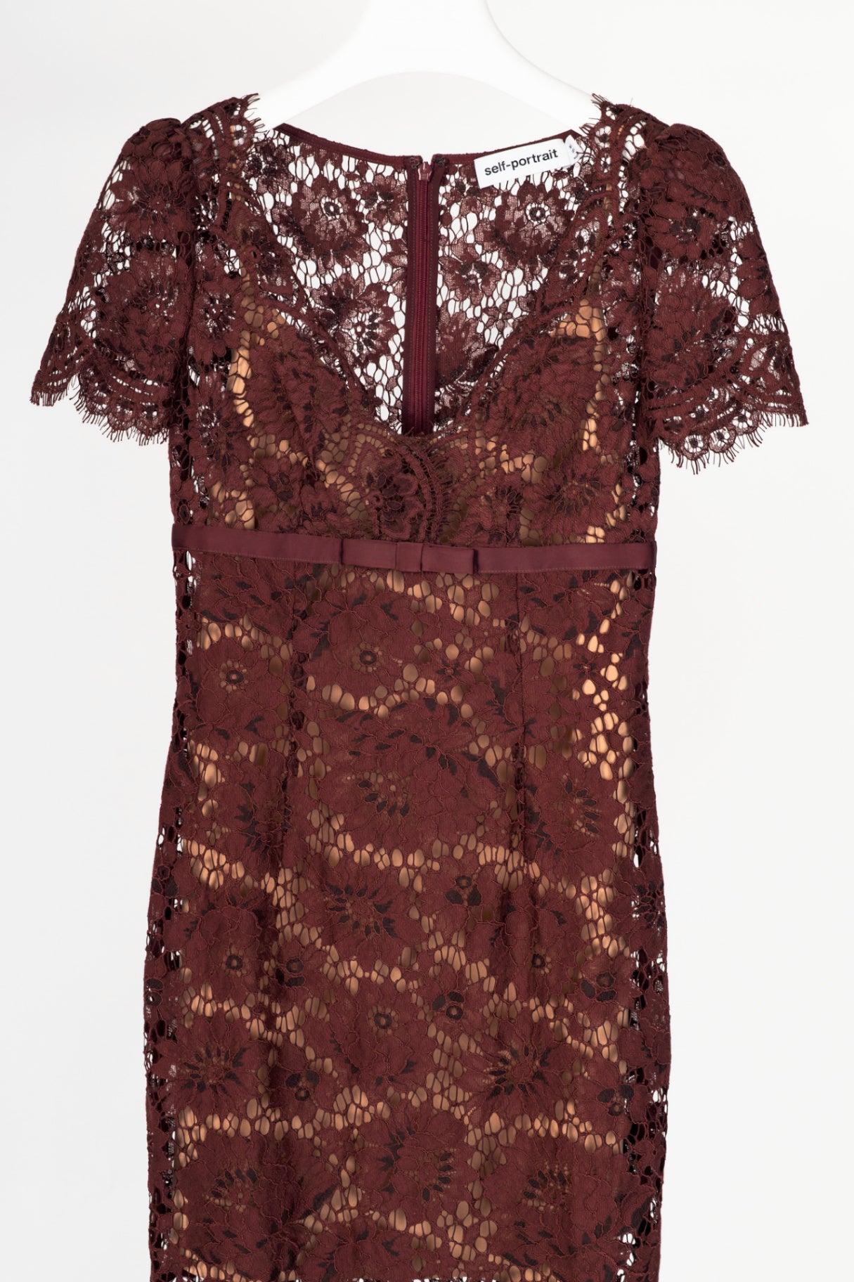 Self-Portrait AW25 Burgundy Floral Lace Midi Dress