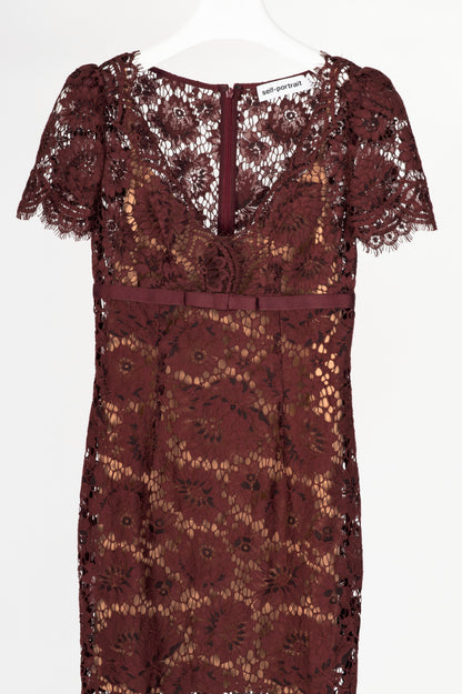 Self-Portrait AW25 Burgundy Floral Lace Midi Dress