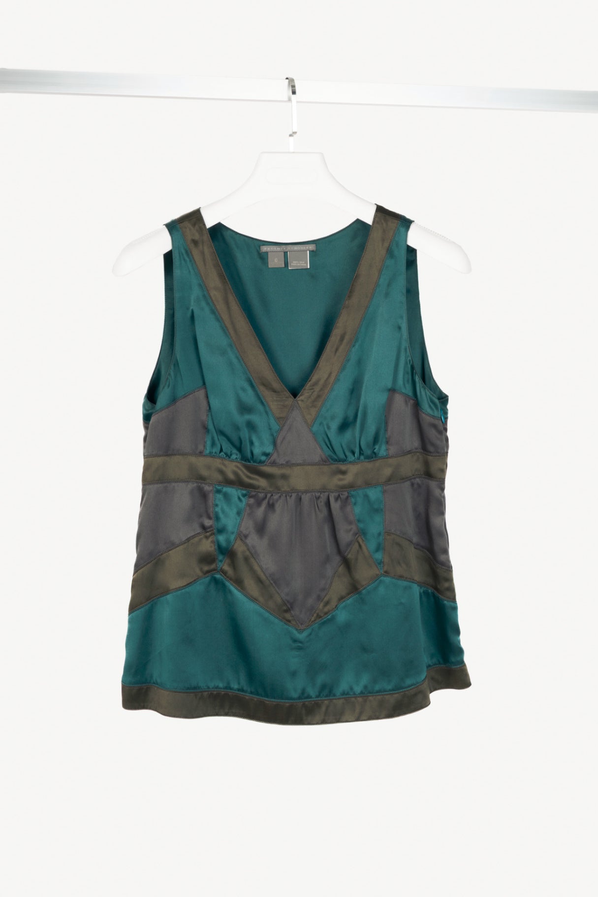 Proenza Schouler SS07 Teal Panelled Silk-Charmeuse Tank