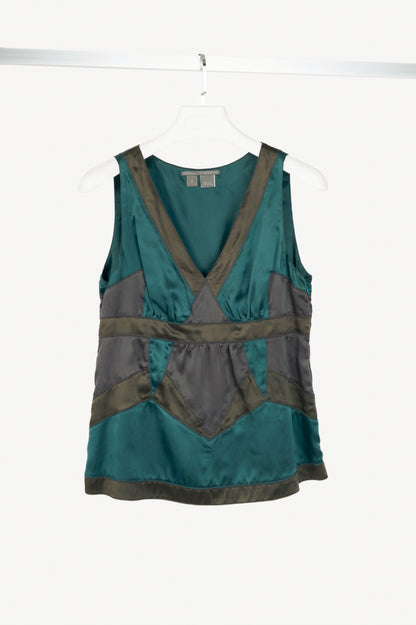 Proenza Schouler SS07 Teal Panelled Silk-Charmeuse Tank