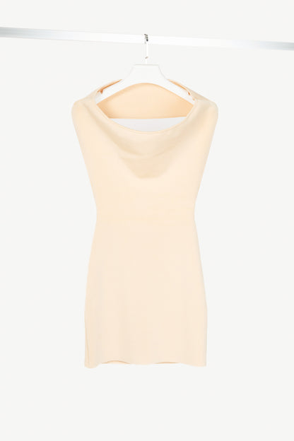 Jacquemus Cubista Pastel Yellow Off-the-Shoulder Open-Back Knit Mini Dress