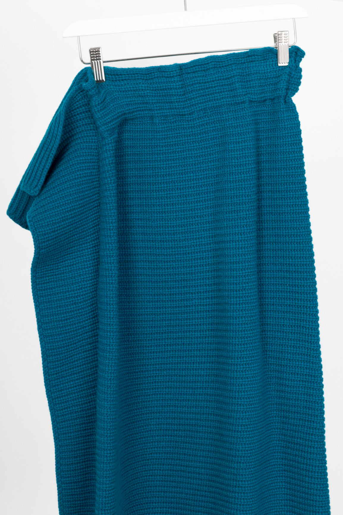 Sacai AW20 Runway Blue Wool Ribbed-Knit Asymmetrical Midi Skirt