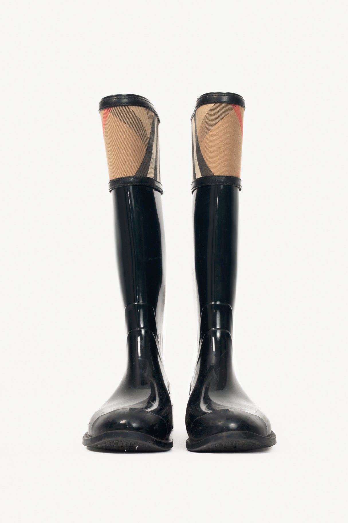 Burberry Crosshill Black House-Check-Trim Rubber Rain Boots