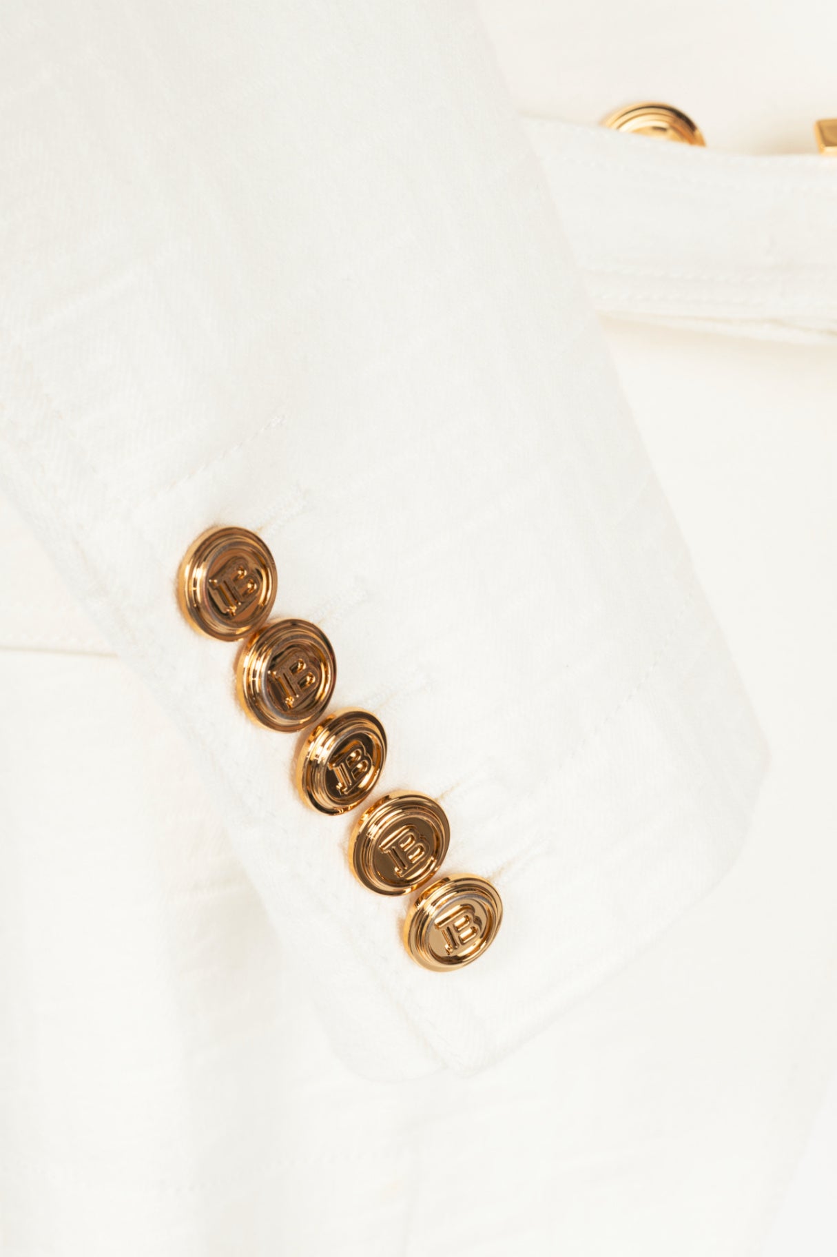 Balmain White Belted Monogram Denim Blazer