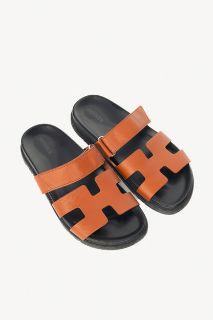 Hermes Chypre Brown Leather H-Motif Mule Sandals