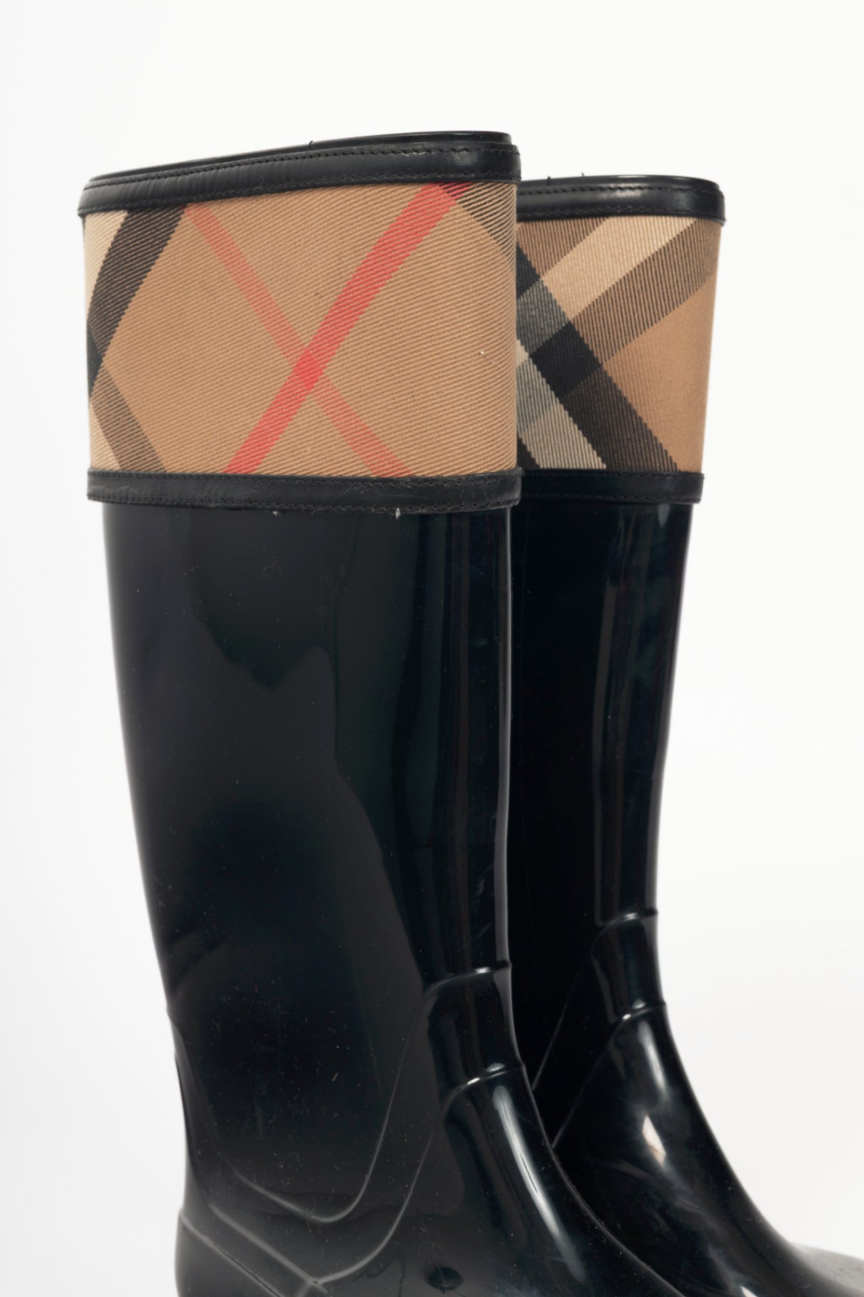 Burberry Crosshill Black House-Check-Trim Rubber Rain Boots