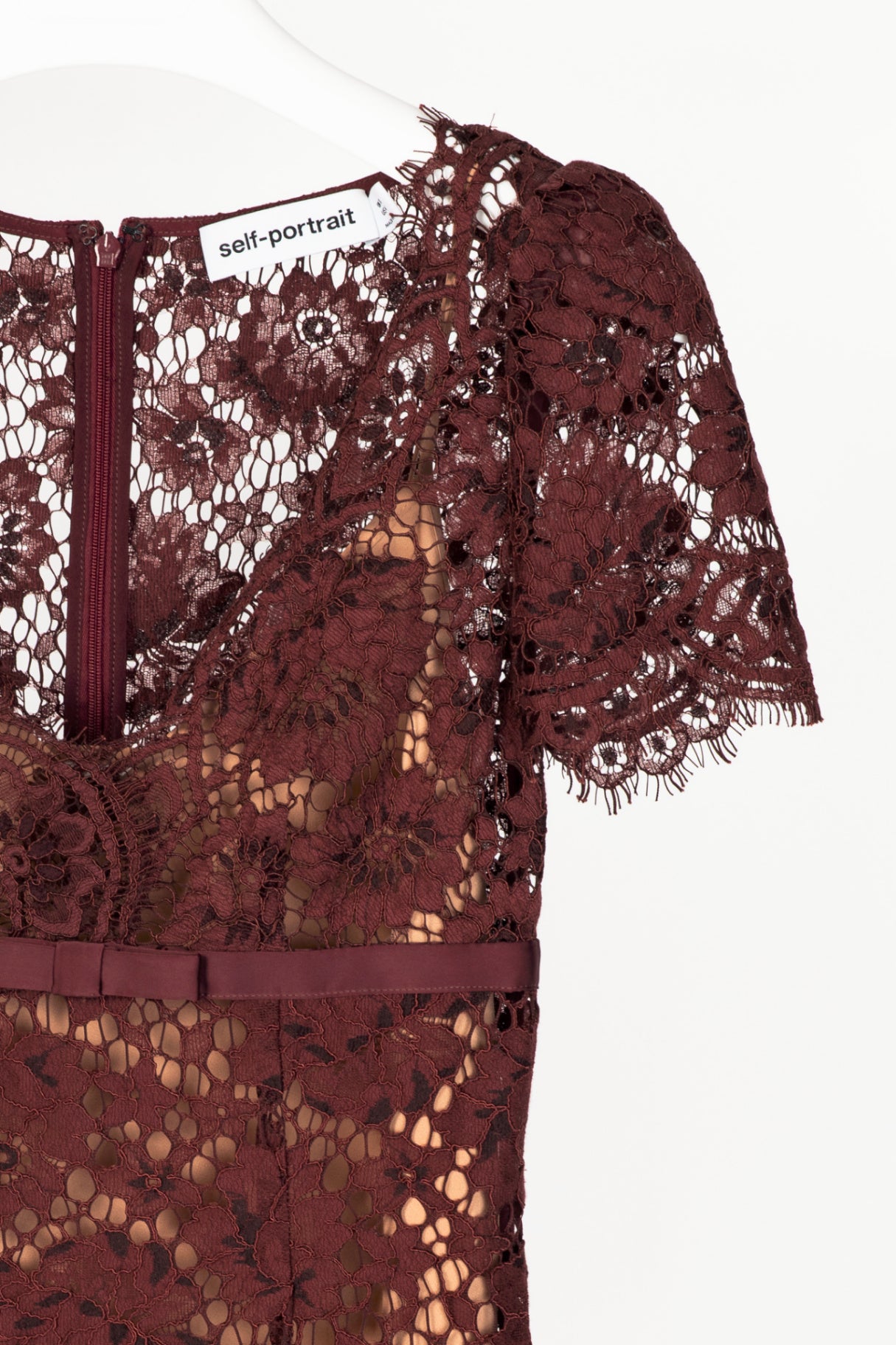 Self-Portrait AW25 Burgundy Floral Lace Midi Dress