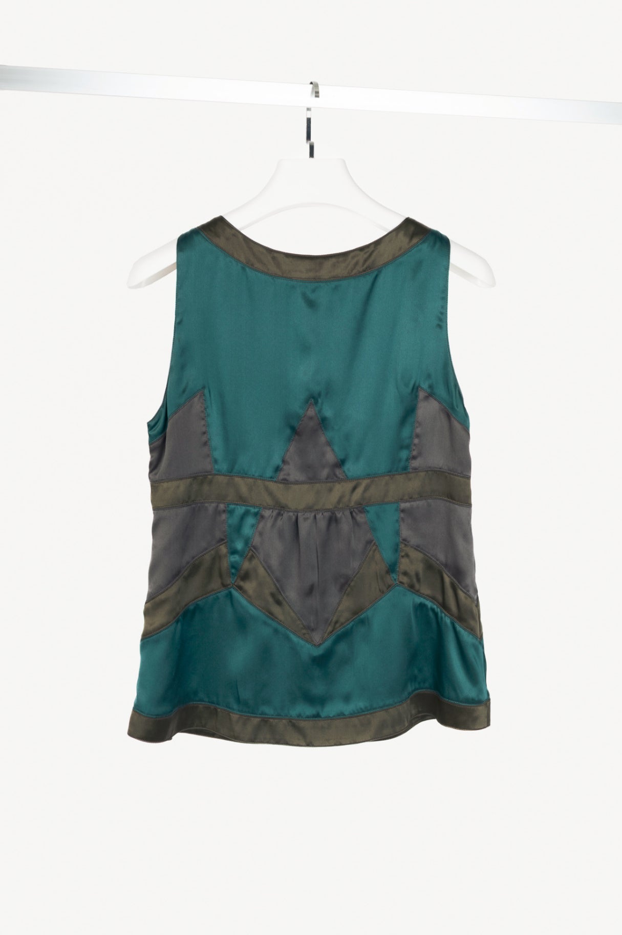 Proenza Schouler SS07 Teal Panelled Silk-Charmeuse Tank