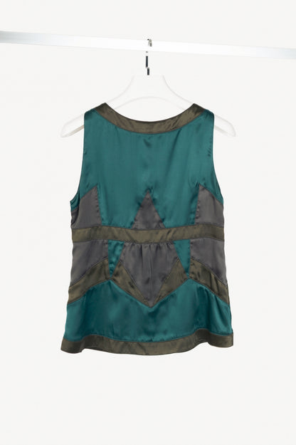Proenza Schouler SS07 Teal Panelled Silk-Charmeuse Tank