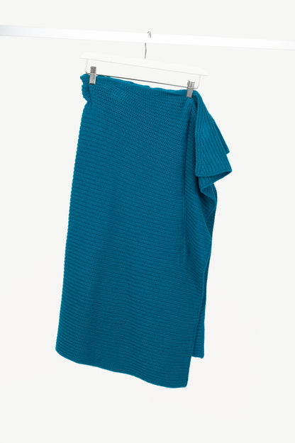 Sacai AW20 Runway Blue Wool Ribbed-Knit Asymmetrical Midi Skirt