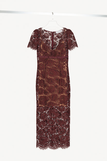 Self-Portrait AW25 Burgundy Floral Lace Midi Dress