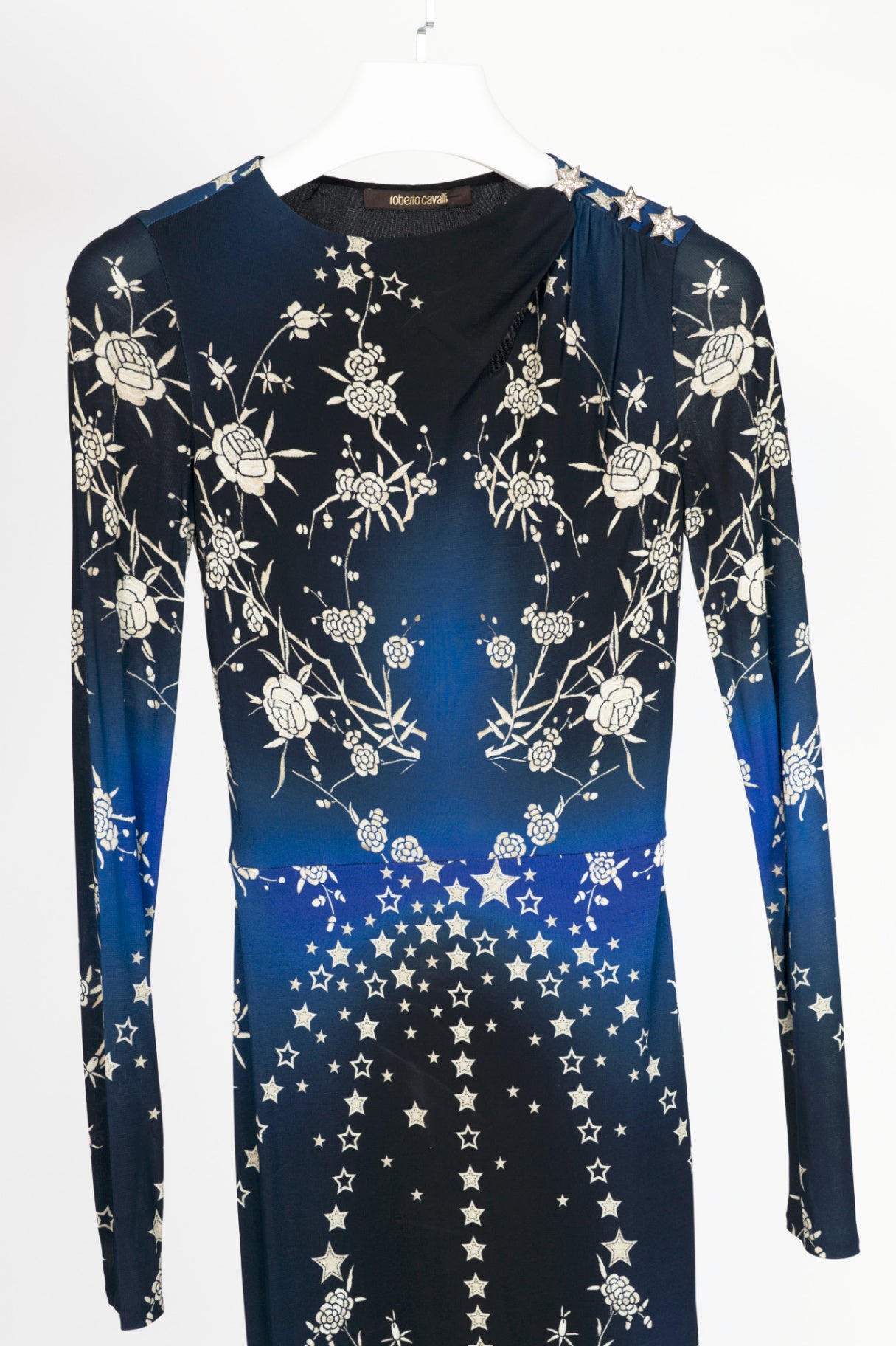 Roberto Cavalli PF15 Blue & Black Star-Print Bodycon Dress