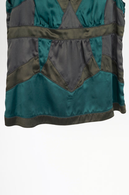 Proenza Schouler SS07 Teal Panelled Silk-Charmeuse Tank