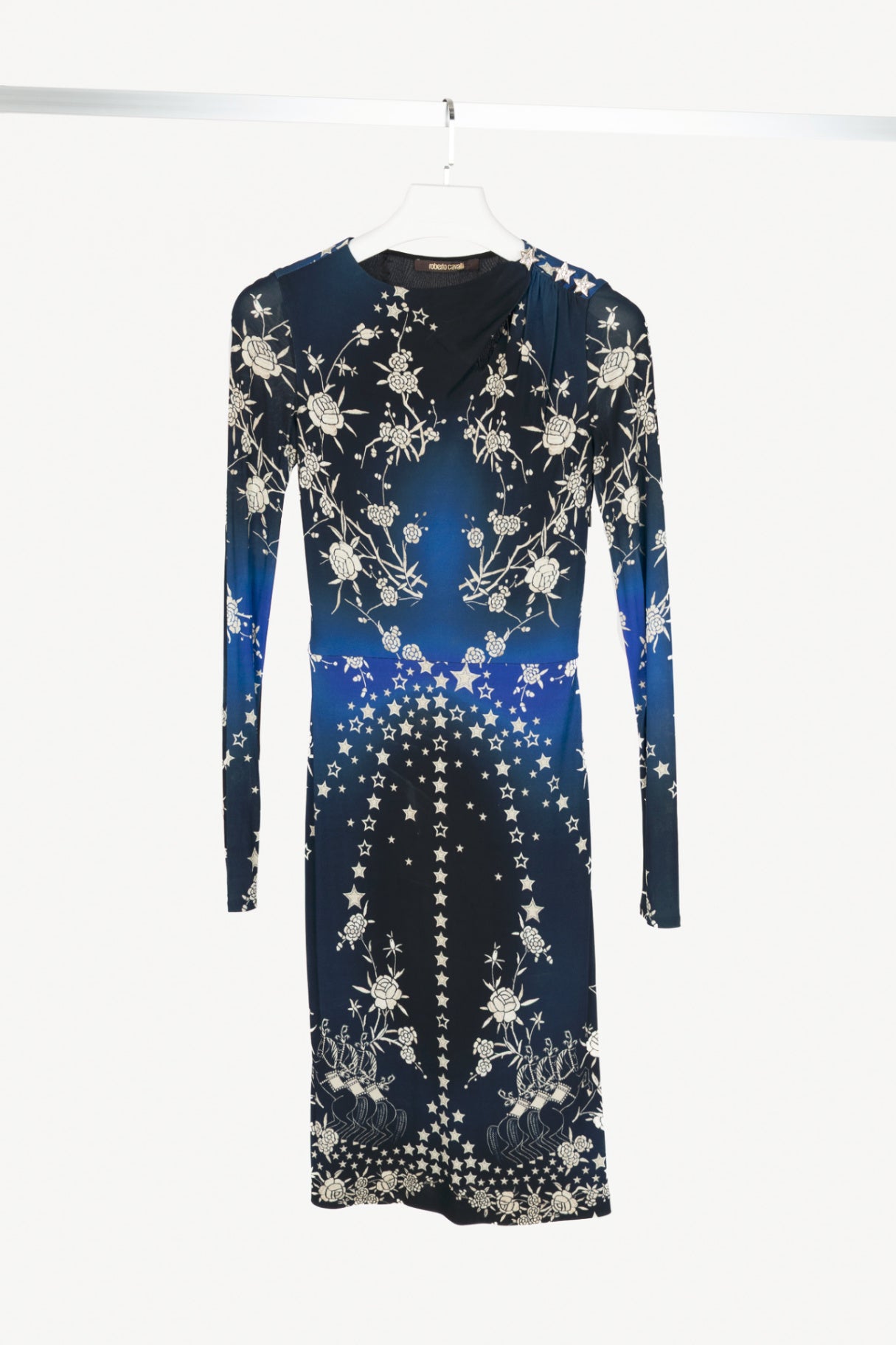 Roberto Cavalli PF15 Blue & Black Star-Print Bodycon Dress