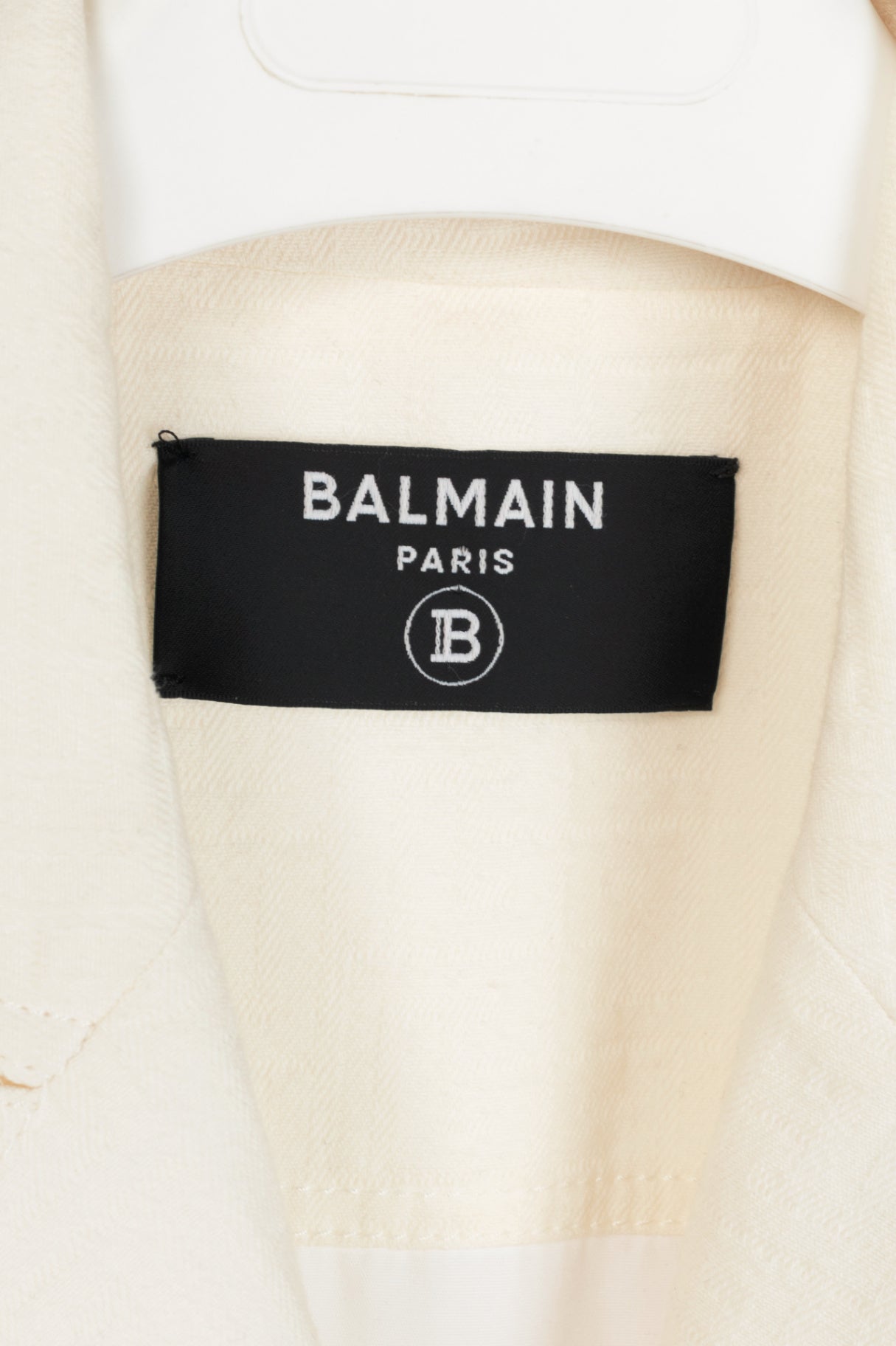 Balmain White Belted Monogram Denim Blazer