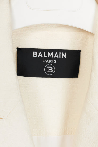Balmain White Belted Monogram Denim Blazer
